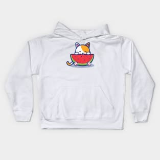 Cute Cat Eating Watermelon Kids Hoodie